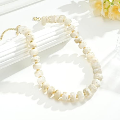 Beaded Necklaces for Women - Colorful Acrylic Beaded Chunky Necklace | Adjustable Statement Necklace, Puffy Heart Pendant, Boho Choker Necklace, Waterproof Summer Beach Jewelry, Gifts for Vacation - color: White