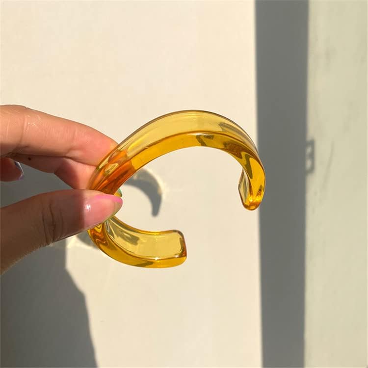 Pingyongchang Acrylic Colorful Resin Geometric Simple Open Bracelet Transparent Wide Cuff Bangle - color: (20mm) Orange