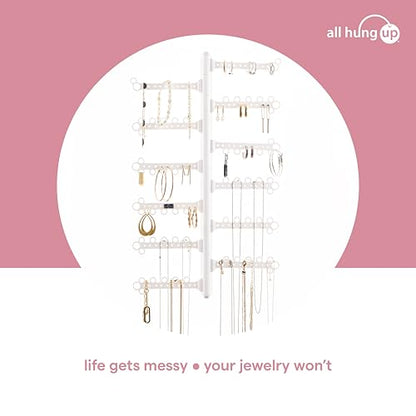 12-Tier Hanging Wall Jewelry Organizer, Earring,Necklace,Ring Holder-White | Large Capacity with 120 Earring Holes, Rotating Branches, genuine 3M Command Strips, Bracelet, Ring & Necklace Storage - color: White 12-Tier