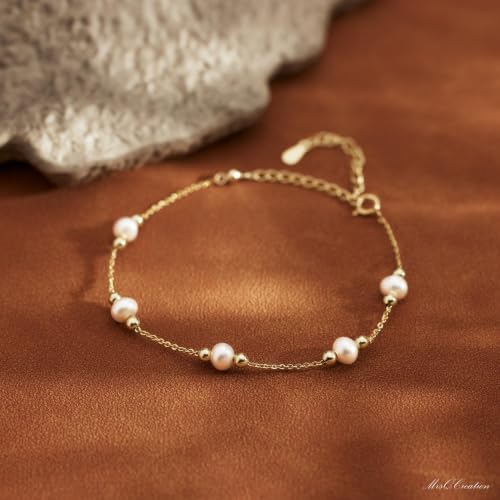 Pearl Bracelets for Women, 14k Gold Plated Dainty Beaded Bracelets Stack Link Chain Charm Bracelets Set Layered Tiny Jewelry for Women Christmas Gifts - style: GD-2