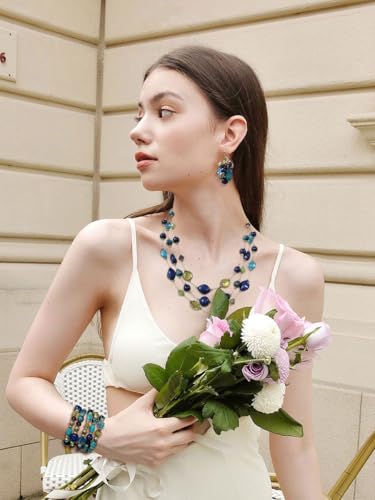 Coiris 3 Layers Illusion Wire Beaded Statement 19.5" Necklace for Women - color: ST0001
