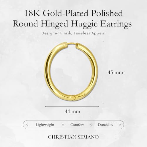18K Gold Plated Sterling Silver Earrings for Women – Pure & Polished, Twist, Square, Hinged Tube, Abstract & Heart Shape Hoops – Lightweight, Hypoallergenic, Non-Tarnish Jewelry (Sizes: 3x35mm-46x30mm) - color: Gold, size: Hinged Tube (5x45mm)