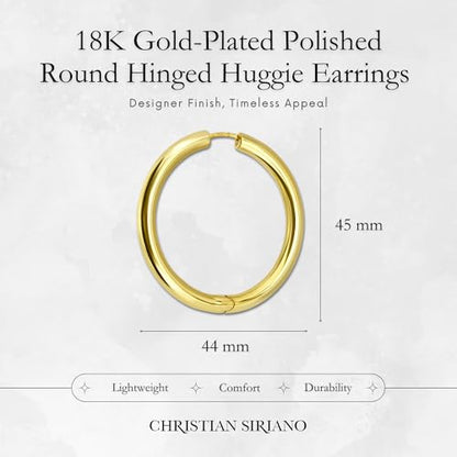18K Gold Plated Sterling Silver Earrings for Women – Pure & Polished, Twist, Square, Hinged Tube, Abstract & Heart Shape Hoops – Lightweight, Hypoallergenic, Non-Tarnish Jewelry (Sizes: 3x35mm-46x30mm) - color: Gold, size: Hinged Tube (5x45mm)