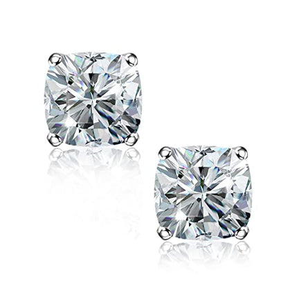 "STUNNING FLAME" Trillion-cut/Cushion-cut/Emerald-cut/Marquise-cut ... 18K White Gold Plated Sterling Silver Cubic Zirconia Simulated Diamond Stud Earrings for Women - color: Cushion-Cut, size: small-white gold plated silver