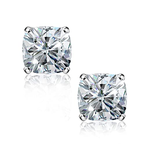 "STUNNING FLAME" Trillion-cut/Cushion-cut/Emerald-cut/Marquise-cut ... 18K White Gold Plated Sterling Silver Cubic Zirconia Simulated Diamond Stud Earrings for Women - color: Cushion-Cut, size: small-white gold plated silver