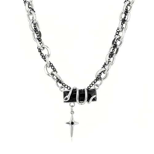 Gothic Cross Star Necklace For Men Women Silver Stainless Steel Cuban Link Paperclip Figaro Bead Chain Punk Kpop Y2k Goth Irregular Layered Cross Pendant Necklace Non Tarnish Jewelry Gift - color: Silver O