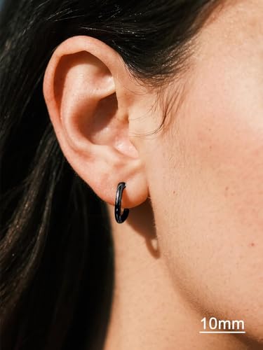 Small Hoop Earrings for Women 7-16mm Stainless Steel Huggie Earrings Lightweight - color: b. Black A, size: Diameter 10mm