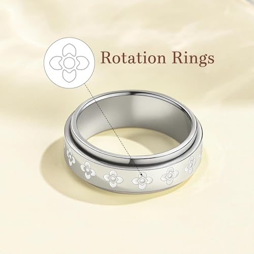 Fidget Anxiety Rings for Women 14K Gold Silver Plated Spinner Band Ring 8mm Thick Stainless Steel Statement Rings Jewelry Gifts Size 6-10 - color: Silver-Rotation