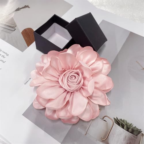 Dainty Fabric Rose Flower Large Brooch Lapel Pins Flower Brooches Pin Classic for Wedding Party Dance Banquet for Women Dress Suit Clothes Accessories Jewelry 100mm - color: Light Pink
