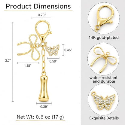 Gold Bubble Heart, Cherry, Bow & More Designs Letter Initial Keychain Bag Charms – Cute Purse Charms for Handbags - color: Bow & Butterfly, style: I