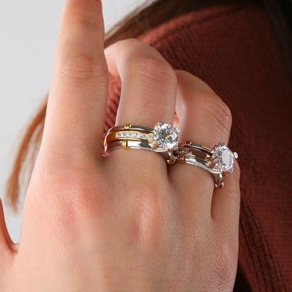 Jeulia Diamond Band Rings for Women cz Sterling Silver Interchangeable Ring Sets Wedding Engagement Anniversary Promise Ring Bridal Sets - color: 14 gold