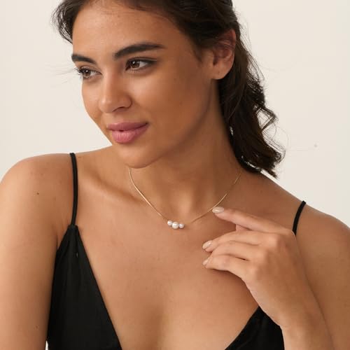 Pearl Necklace for Women- 14K Gold-plated/White Gold-plated Dainty Pearl Necklace for Women - color: Gold 3pearl box chain