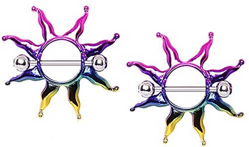 Rainbow Sunburst Nipple Shield Bar Pair in PVD Plated Metal by Body Accentz