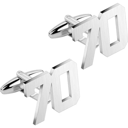 AMITER Mens Cufflinks with Number, Classic Silver Personalized Cuff Links for Men, Sport’s Day Casual or Formal Shirts - style: 70