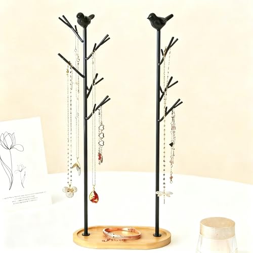 Jewelry rack, bird tree tower, hanging ring, earring, necklace, bracelet, suitable for living room, bathroom, office - black - color: F Black