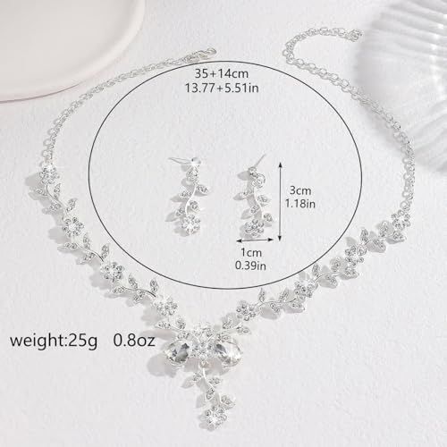 CSIYANJRY99 Silver Prom Jewelry Set Gold Wedding Jewelry Sets for Brides Necklace and Earring Bracelet Rhinestone Prom Party Costume Accessorie - color: A-Silver