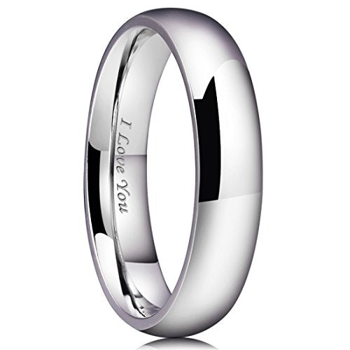 King Will 316L Stainless Steel Wedding Band for Men Women Size 4-15 | 2-8mm Width, Black/Sliver/Gold Plated, Laser I Love You, High Polished, Dome Style, Promise Ring Comfort Fit Promise Gift - color: A-Sliver-Plated-5mm