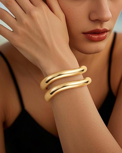 Chunky Gold Bangle Bracelets for Women, Gold Twist Cuff Bracelet | Trendy Stackable Bangles Set Fashion Jewelry Gifts - color: 2PCS Gold-B
