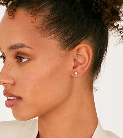 PAVOI 14K Gold 925 Sterling Silver Huggie Half Hoop Earrings for Women | Tiny Boho Colored Cartilage Earring | Blue, Green, Amethyst, Garnet, Black CZ, Turquoise, Opal, Pearl - style: Opal