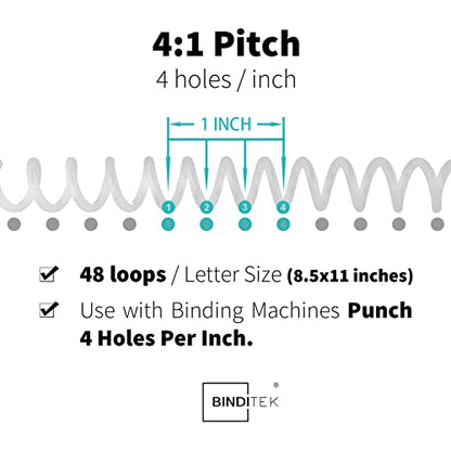 Binditek Plastic Spiral Binding Coils, 12 mm, 4:1 Pitch, White, 50 Pack | Coil Binding Spines, 1/2", 90 Sheet Capacity, 48 Loops, for Letter-Size Reports, Presentations, School and Office Projects - size: 12mm, style: 50P , White