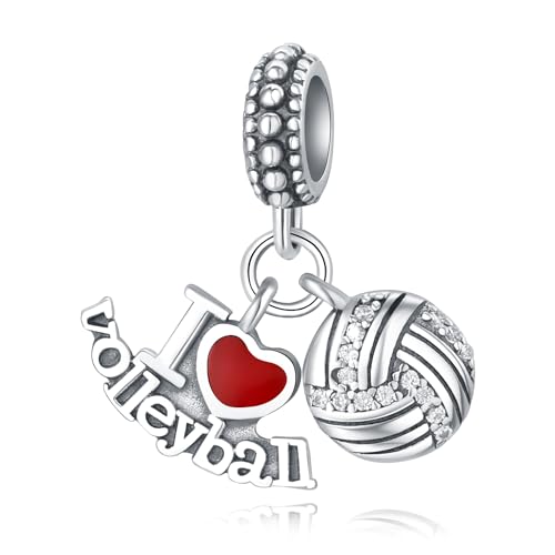 CYCUFF 925 Sterling Silver Charms Suitable for Bracelet Pendants Beads, Charm Necklaces Jewellery Gift for Women - color: I Love Volleyball Charms
