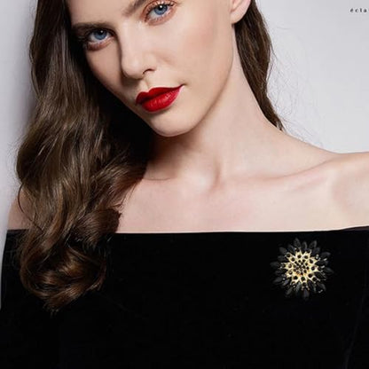 Rhinestone Flower Brooch Pin for Women Fashion Sparkling Crystal Sunflower Floral Brooch Floral Lapel Pins Fashion Wedding Jewelry Gifts - color: Black