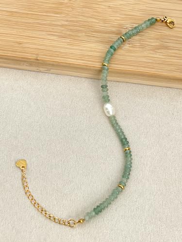 Gemstone Beaded Bracelets with Freshwater Pearl | Crystal Beaded Bracelet Boho Natural Stone Trendy Jewelry Gifts - color: Green