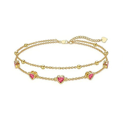 Midari 18K Yellow Gold Gemstone Birthstone Anklet Bracelet Heart Jewelry with 12 Months Birthstone Birthday Gifts for Women Wife Her Daughter Mom - color: 07-Jul-Ruby, size: Bracelet 7"-9"