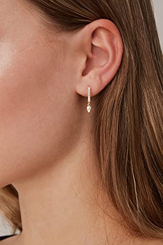 PAVOI 14K Gold Plated Huggie Hoop Earrings with Charms for Women - 925 Sterling Silver Posts Dainty Motif Huggie Hoop Dangle Earrings - Lightweight Dangle Drop Jewelry with Cubic Zirconia - style: Tear