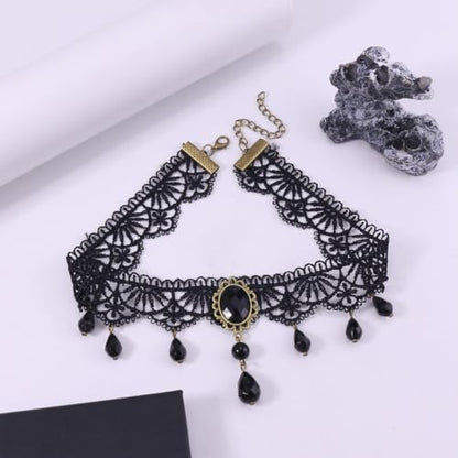 CSIYANJRY99 Gothic Choker Necklace for Women Halloween Red Crystal Vampire Choker Steampunk Lace Choker Witch Costume Accessories - style: Crystal tassel