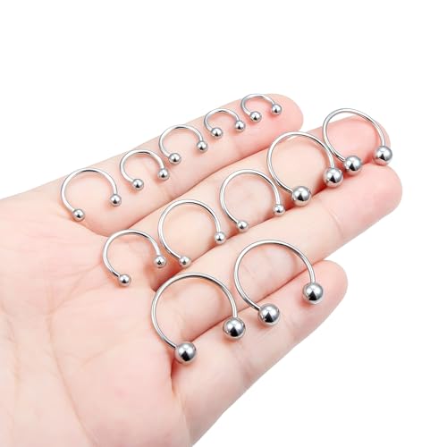 Hoeudjo 16G Septum Rings Stainless Steel Horseshoe Hoop Ring Lip Rings Hoop Smiley Piercing Jewelry for Women Men Diameter 6mm 8mm 10mm 12mm 14mm 16mm - color: silvertone