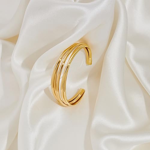 Gold Cuff Bracelet for Women Chunky Multi-layer Cross Wire Open Bracelet Hollow Wide Cuff Bracelets Adjustable Gold Open Cuff Bangle Bracelet - color: Wire Hollow Bracelet