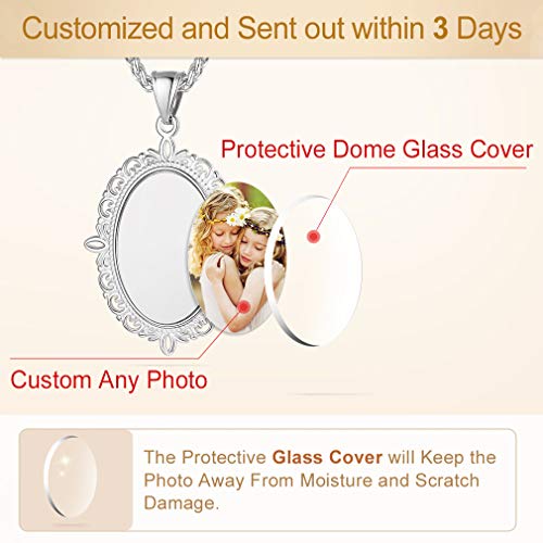 Custom4U Personalized Photo Necklace - Custom Heart/Oval/Round Charm Necklaces with Picture + Chain Adjustable - Stainless Steel/Acrylic Pendant Memorial Jewelry Christmas Gifts for Women - color: E-Silver Color