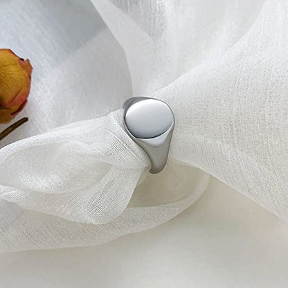 Promise Rings for Women Stainless Steel,Oval Signet Polished 12MM Ring for Women Silver/Gold Engagement Rings for Women - color: (Custom Engraving)Silver