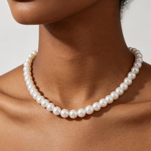 Pearl Necklaces for Women 60'' 70" Long Pearl Necklace 15.75'' Pearl Choker Necklace Chunky Bead Layered Faux Pearl Dangle Wedding Bridal 1920s Gatsby Christmas Costume Jewelry Gifts - color: White-15.75in-8MM