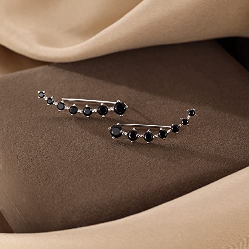 Reffeer Solid 925 Sterling Silver 7 Crystals Cuff Earrings Climber for Women Crawler Earrings Wraps - color: E-Black CZ