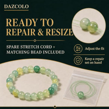 8mm Natural Crystal Stretch Bracelet | Handmade Round Stone Bead Bracelet, Runs Large, Meditation Yoga Gift for Women & Men - color: Prehnite