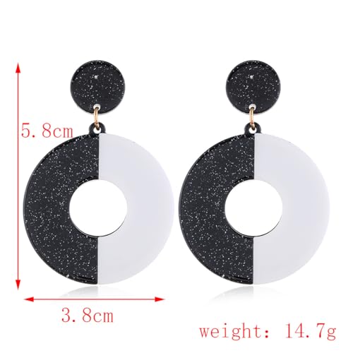 Black White Acrylic Earrings for Women Acrylic Triangular Drop Dangle Earrings Trendy Water Drop Two Tone Stud Earrings Geometric Resin Statement Earrings Jewelry - color: Round