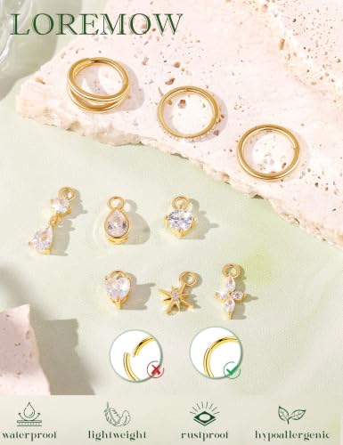 14G Hoop Belly Button Rings for Women Hypoallergenic Surgical Steel Cliker Dangle Belly Rings Hoop Gold Plated Heart Flower CZ Star Navel Piercing Jewelry With 6pcs Dangling Replacements 8/10mm - color: Gold, size: 10mm
