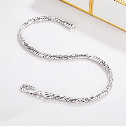 Dankadi Italy Smooth 3MM 4MM Round Snake Chain Bracelet Solid 925 Sterling Silver Men Women 6.3" 6.7" 7" 7.5" 8" 8.5" 9" 9.5" Bangle Charm Jewelry Gift - color: 3MM, size: 6.3 inches
