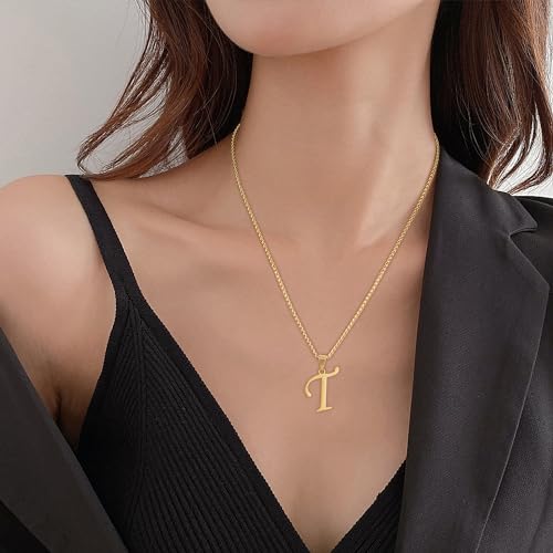 Suweibuke Initial Necklace for Men Women Boys Girls, 18K Gold Plated 26 Letters Pendant Necklace, Personalized Jewelry Gifts - color: Gold--1T