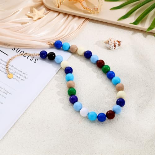 Chunky Beaded Necklace for Women 16mm Round Bead Resin Modern Statement Necklace Jewelry Accessories - color: colorful 03