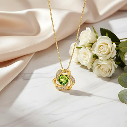 Midari 18K Gold Love Knot Necklace Love Knot Pendant Necklace with 12 Months Birthstones I Love You Forever Jewelry Gifts for Women Mom Her - color: 08-August