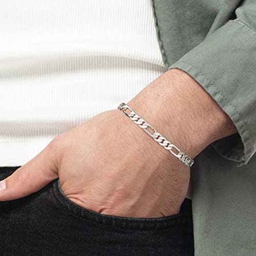 BRIJEWNES 4/5MM Sterling Silver FIGARO Chain Bracelet 925 Silver Link Chain Bracelet for Men