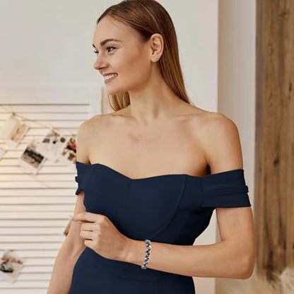 Crysdue Marquise Teardrop Cubic Zirconia Wedding Bridal & Prom Tennis Bracelets for Brides Bridesmaids, Silver/Gold/Rose Gold Plated Bracelet Gifts for Women - style: A_Blue Silver Tone 7.5"