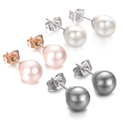Yoursfs 3 Pairs Faux Pearl Stud Earrings Sets For Women 18K Gold Plated Elegant Small Round Pearl Stud - style: 3-Pair Faux Pearl Earring Set