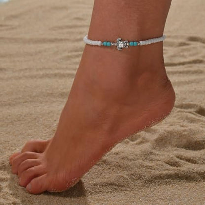 Boho Turtle Anklet Beaded Anklet Bracelet Fashion Beaded Foot Jewelry Anklets for Women, in, Black