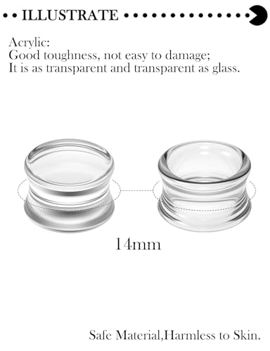 6G-30mm Acrylic Gauges for Ear Solid and Hollow Tunnel Plugs Stretcher lightweight Plugs Clear Double Flared Flesh Tunnels Earrings for Women Men - color: Clear:14mm = 9/16 inch
