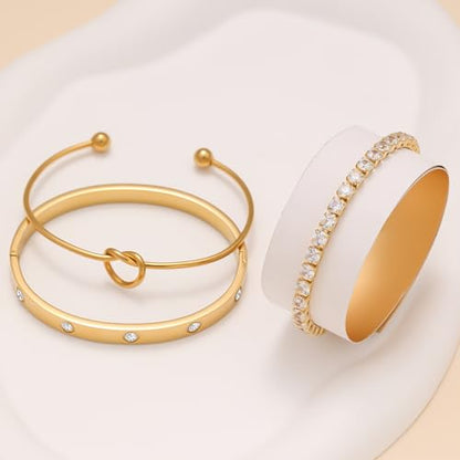 18 K Gold Plated Love Bangle Bracelet Stack Cuff Jewelry for Women Jewelry Set for Women Gift with Box - style: style27