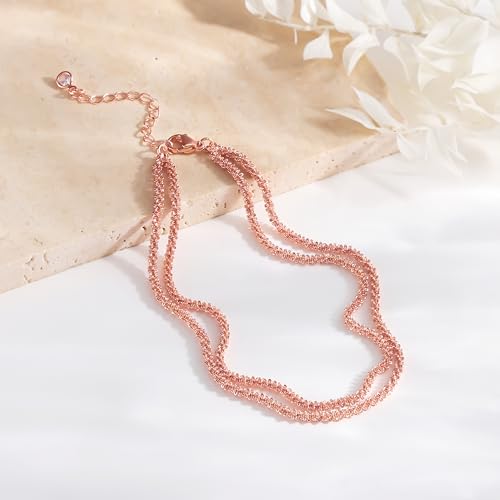 Robaice Ankle Bracelets for Women, 14K Gold Plated/Silver Layered Anklets | Waterproof Adjustable Anklet for Women, Summer Beach Anklet, Glitter Jewelry for Women Gifts - color: Rose Gold